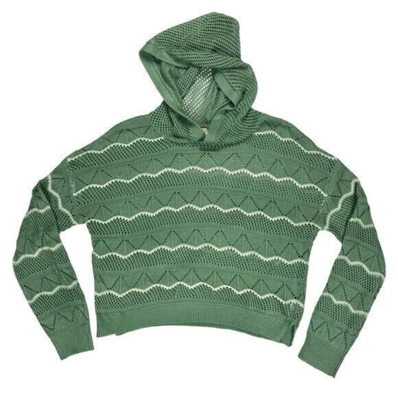 Ultra Flirt Sweaters - Ultra Flirt Beach Hoodie Women Sz Large Green Long Sleeve Open Knit Pull Over